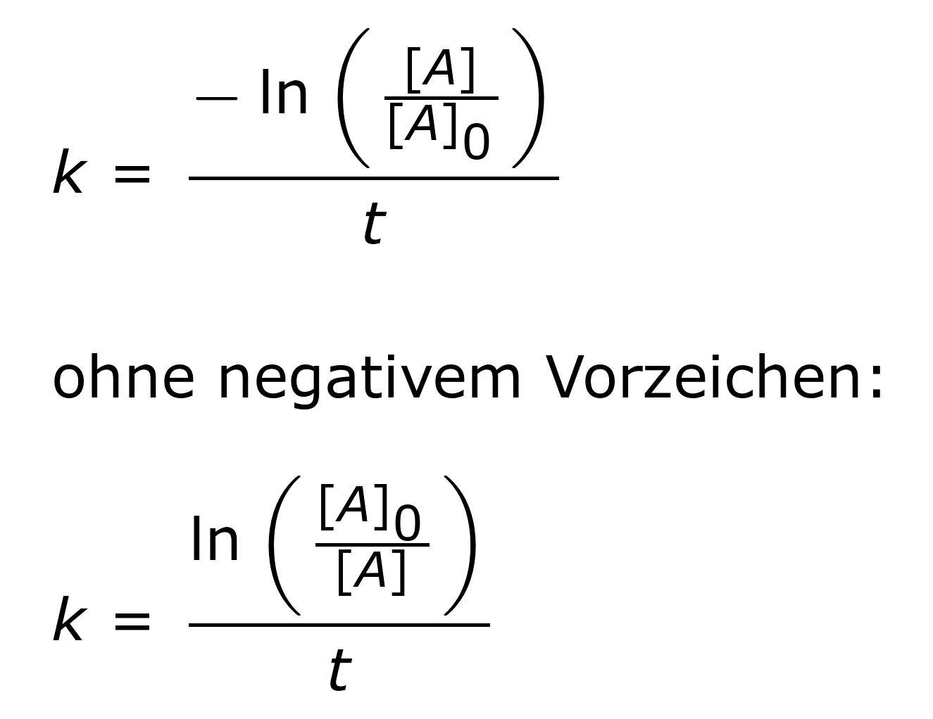 Reaktionsgeschwindigkeitskonstante der Reaktionskinetik 1. Ordnung (unter isothermen Bedinungen)
